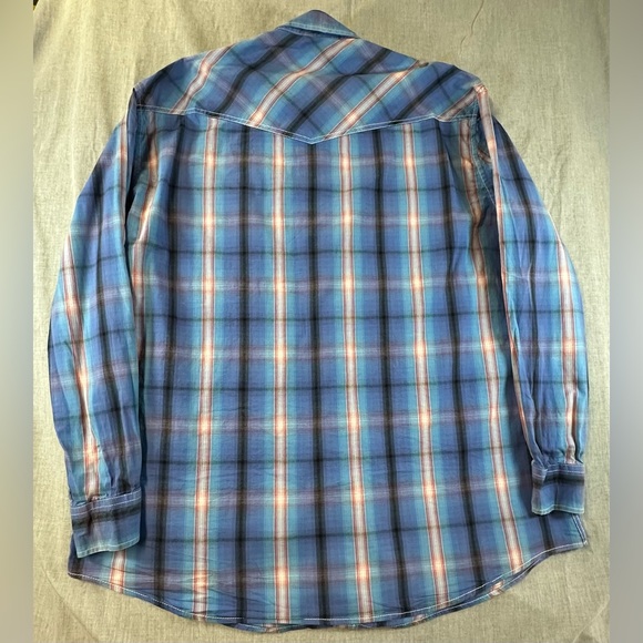 Rafter C Blue and Red Plaid Button Down Western Shirt - Picture 2 of 12